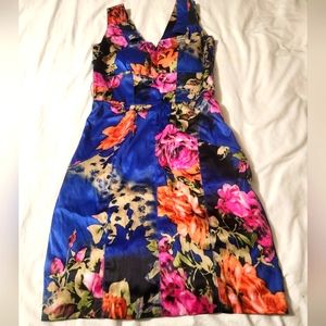 Royal Blue floral bodycon dress size: 3/4